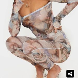 Mesh Flare Sleeve Bodysuit & Pants Set